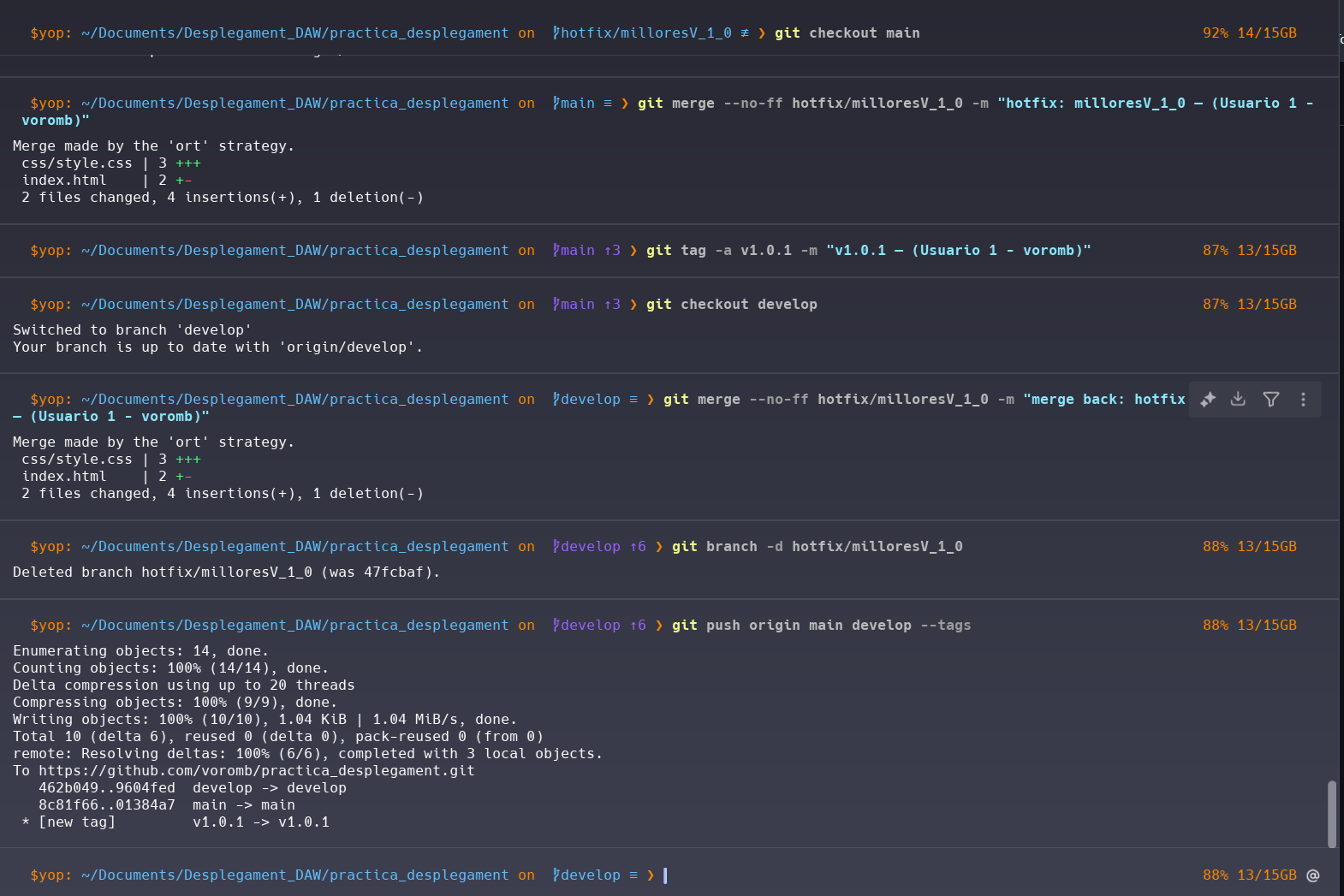 Commit y push del hotfix