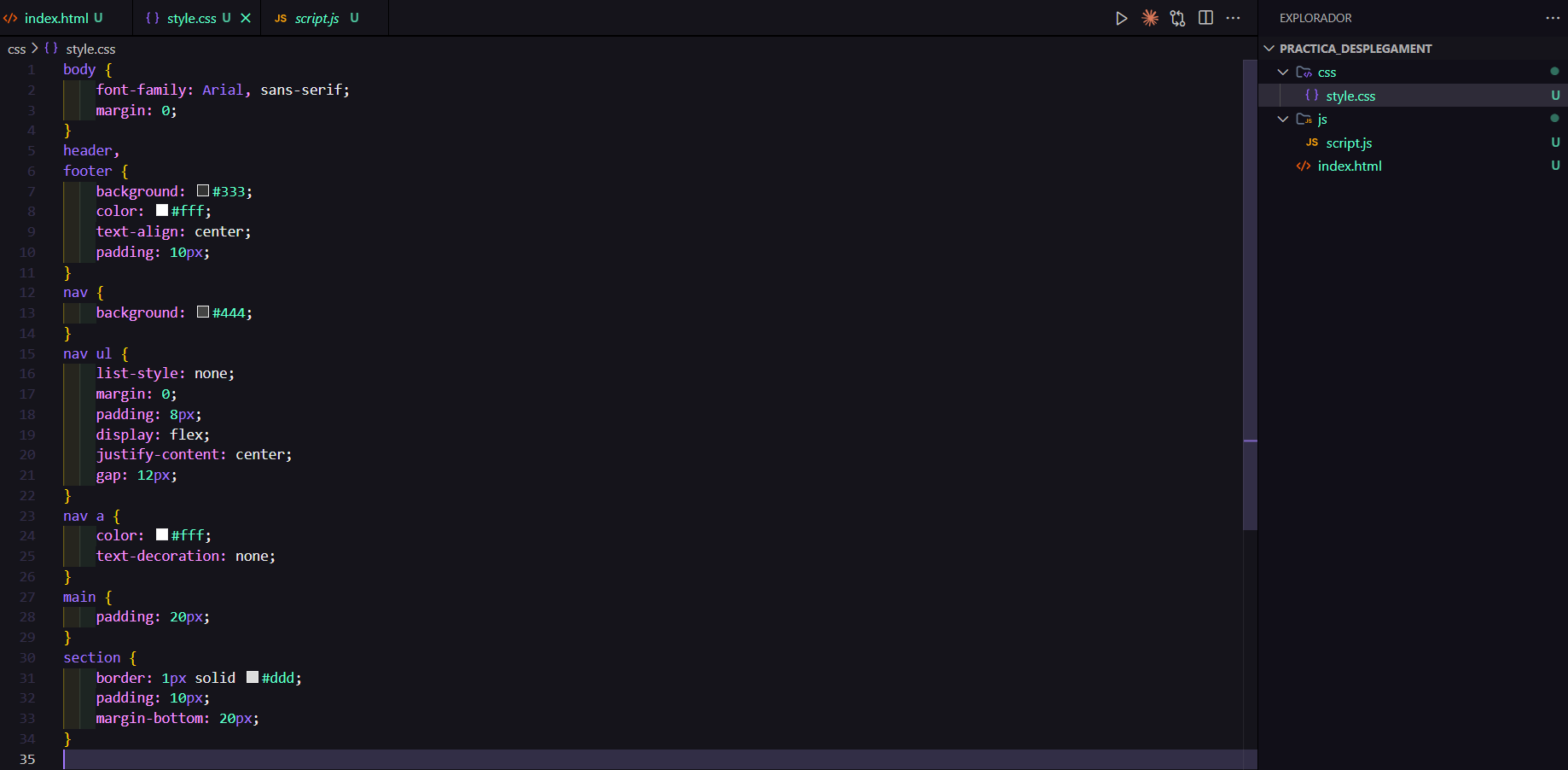 Configuración estructura inicial